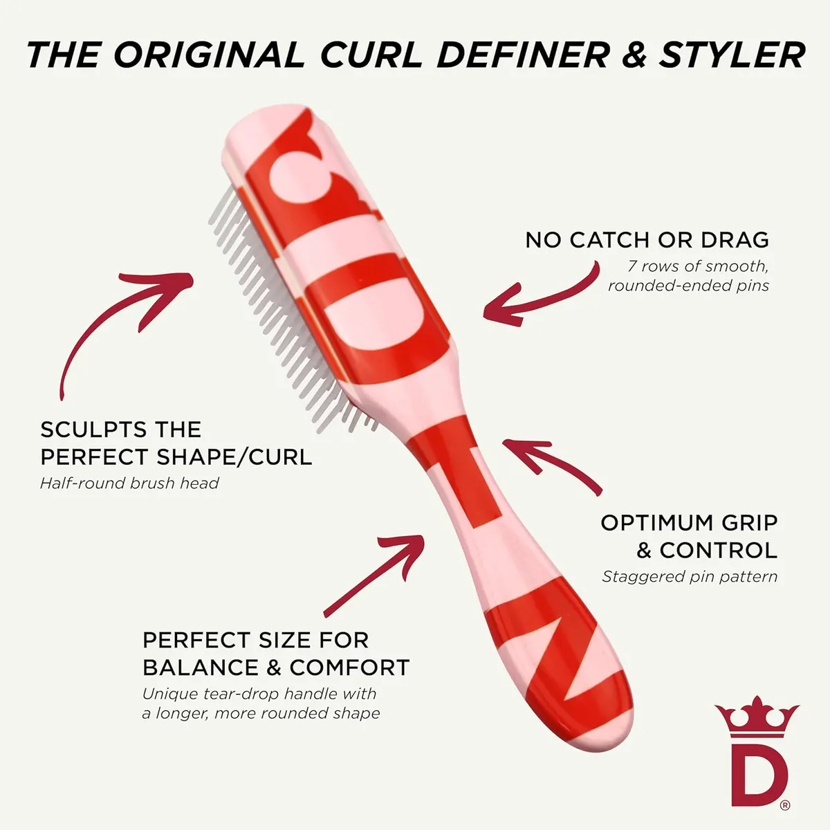 Denman D3 7 Row Styler Pink Brush, view 3