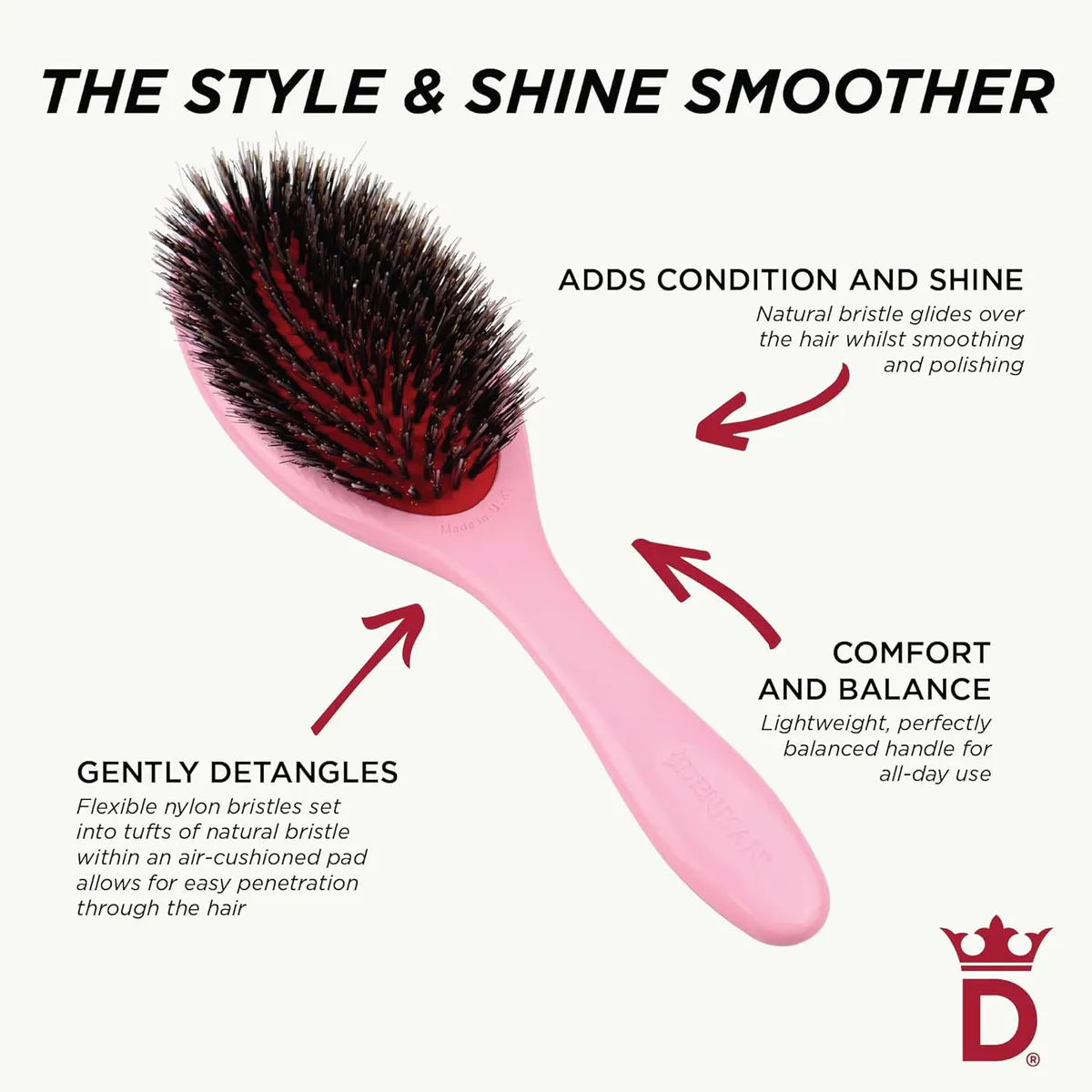 Denman D81M Pastel Pink Style & Shine Brush, view 4