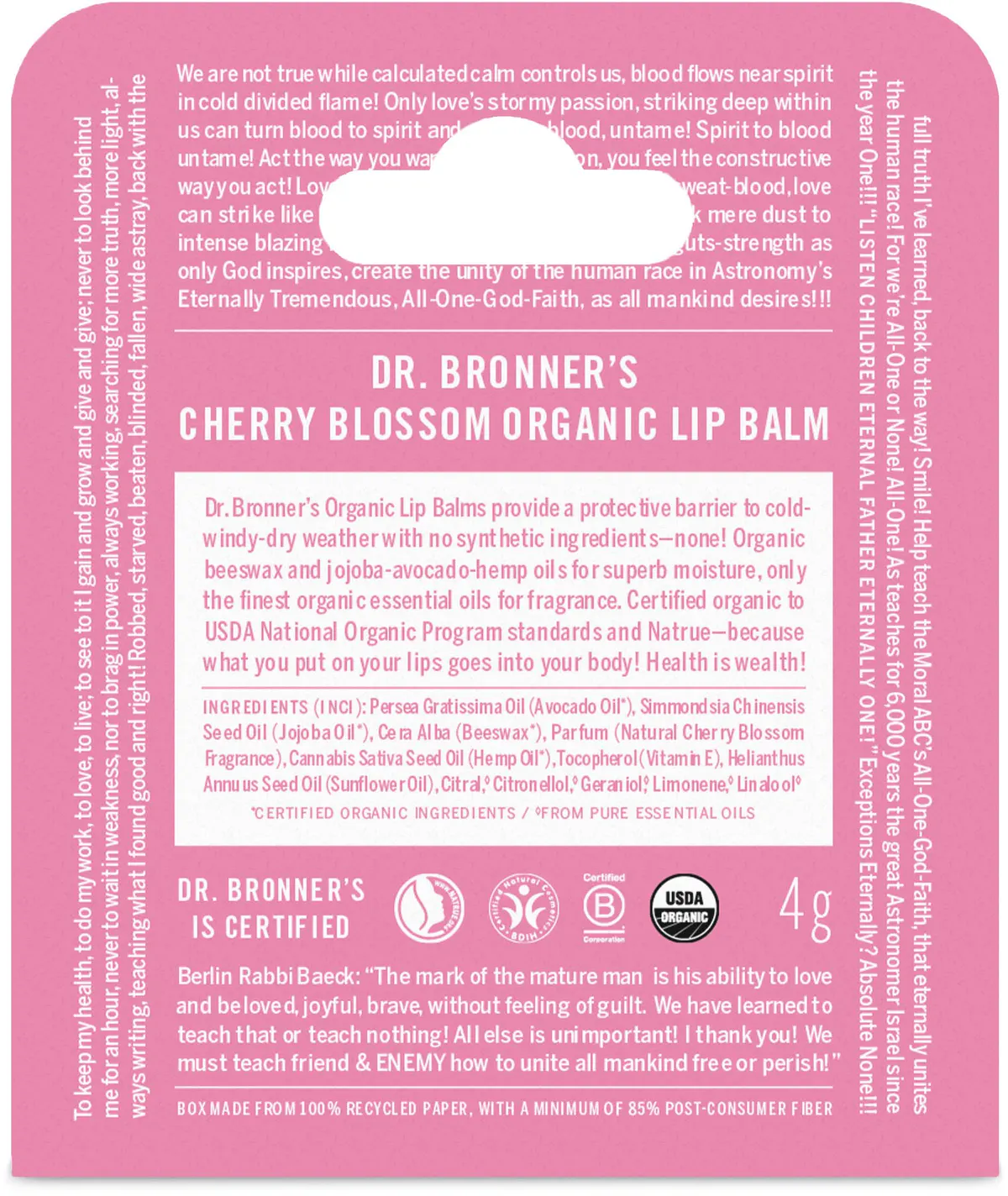 Dr. Bronner's Organic Lip Balm Cherry Blossom 4g, view 3