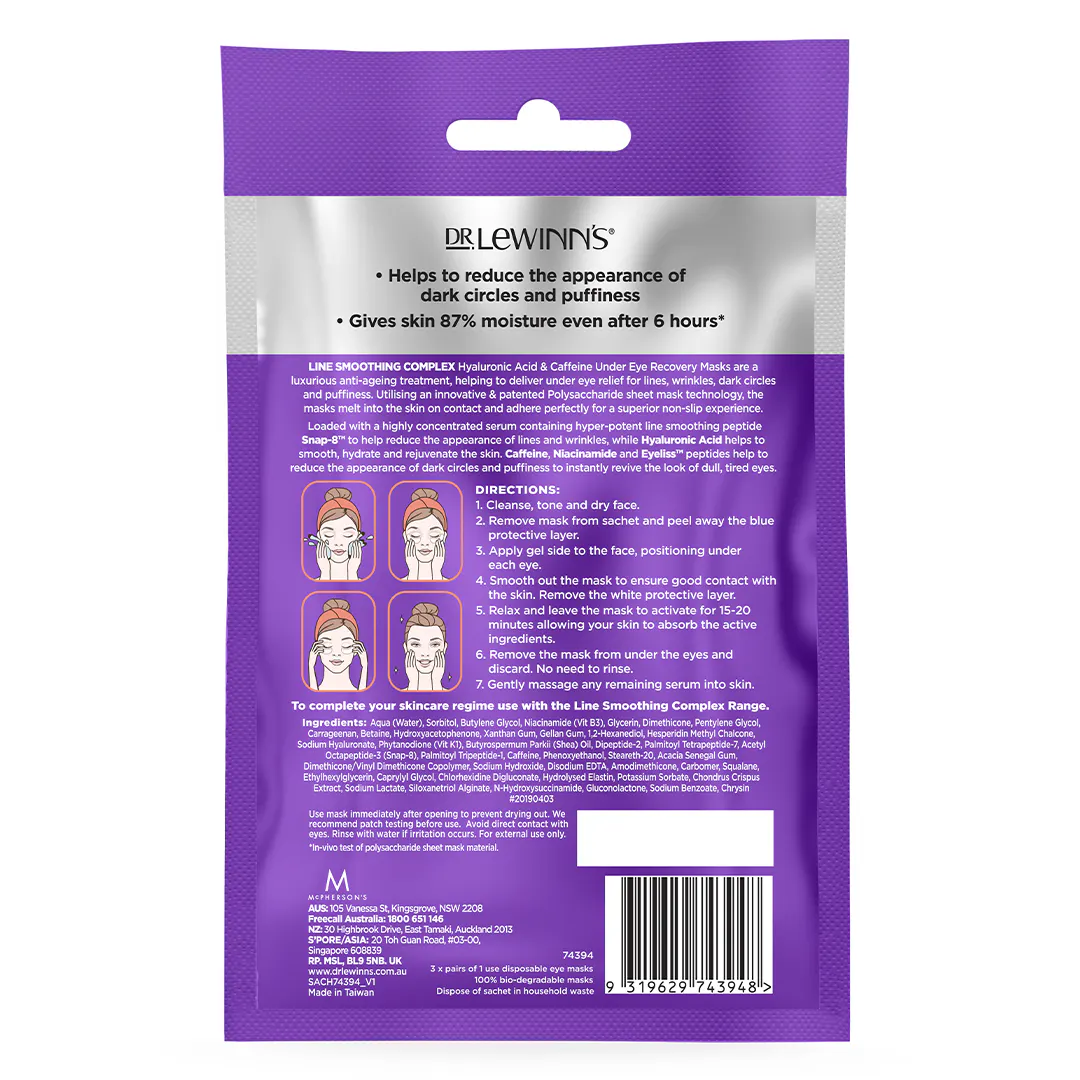 Dr. LeWinn's LSC S8 Hyaluronic Acid & Caffeine Under Eye Recovery Masks 3PC, view 3
