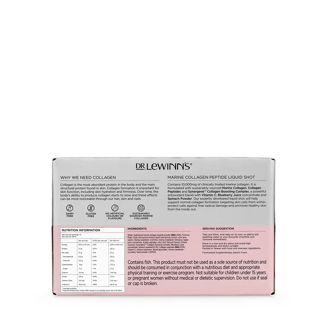 Dr LeWinn's Marine Collagen Peptide+ Inner Beauty Liquid Shot - Peach 10 x 50ml, view 7