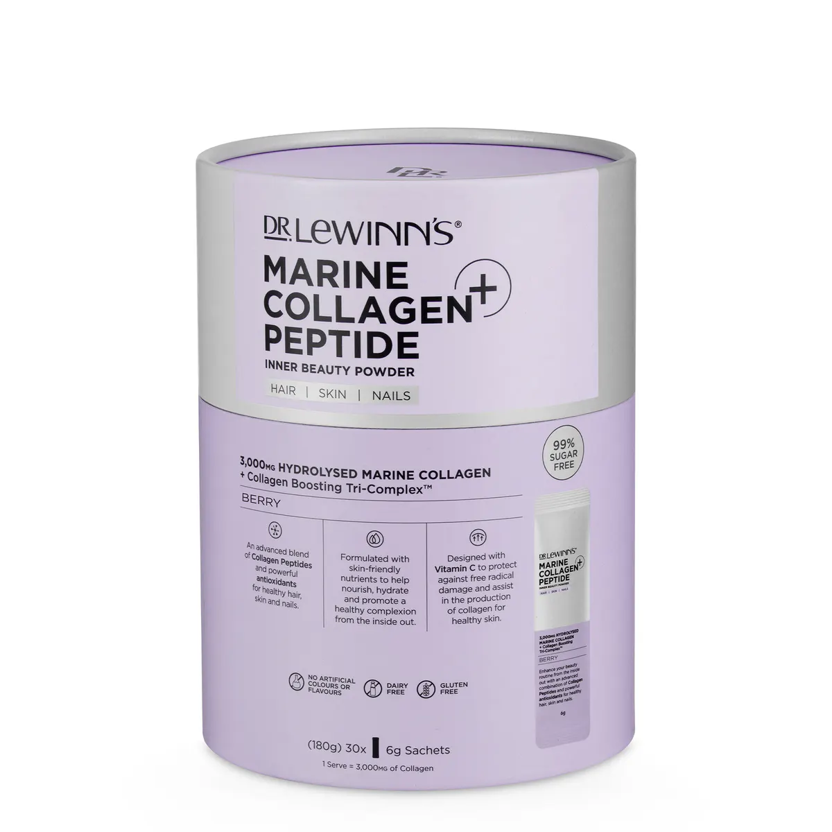 Dr. LeWinn's Marine Collagen Peptide+ Inner Beauty Powder Berry - 30 x 60g