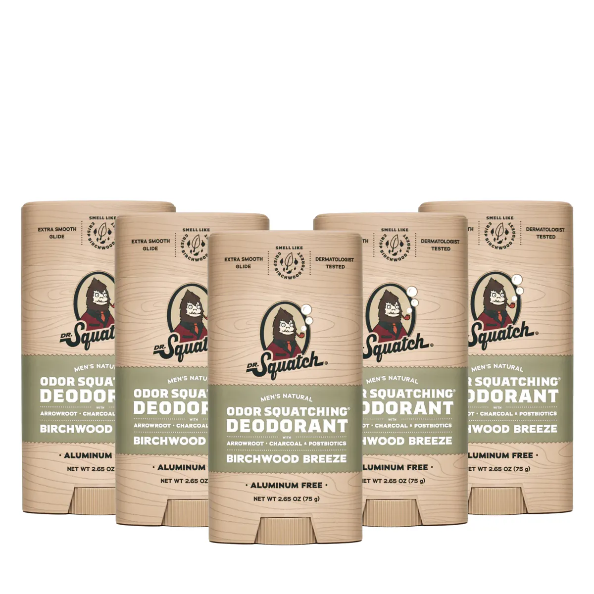 Dr Squatch Birchwood Breeze Natural Deodorant for Men 75g 5 Pack
