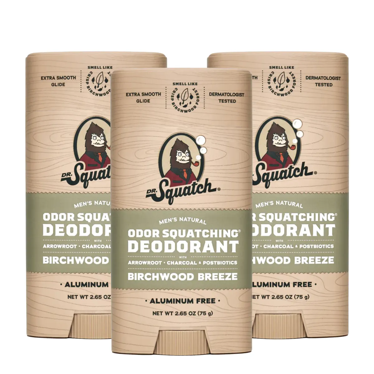 Dr Squatch Birchwood Breeze Natural Deodorant for Men 75g Trio Bundle
