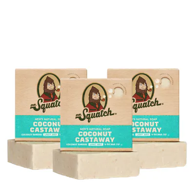 Dr Squatch Coconut Castaway Natural Bar Soap for Men 141g Trio Bundle