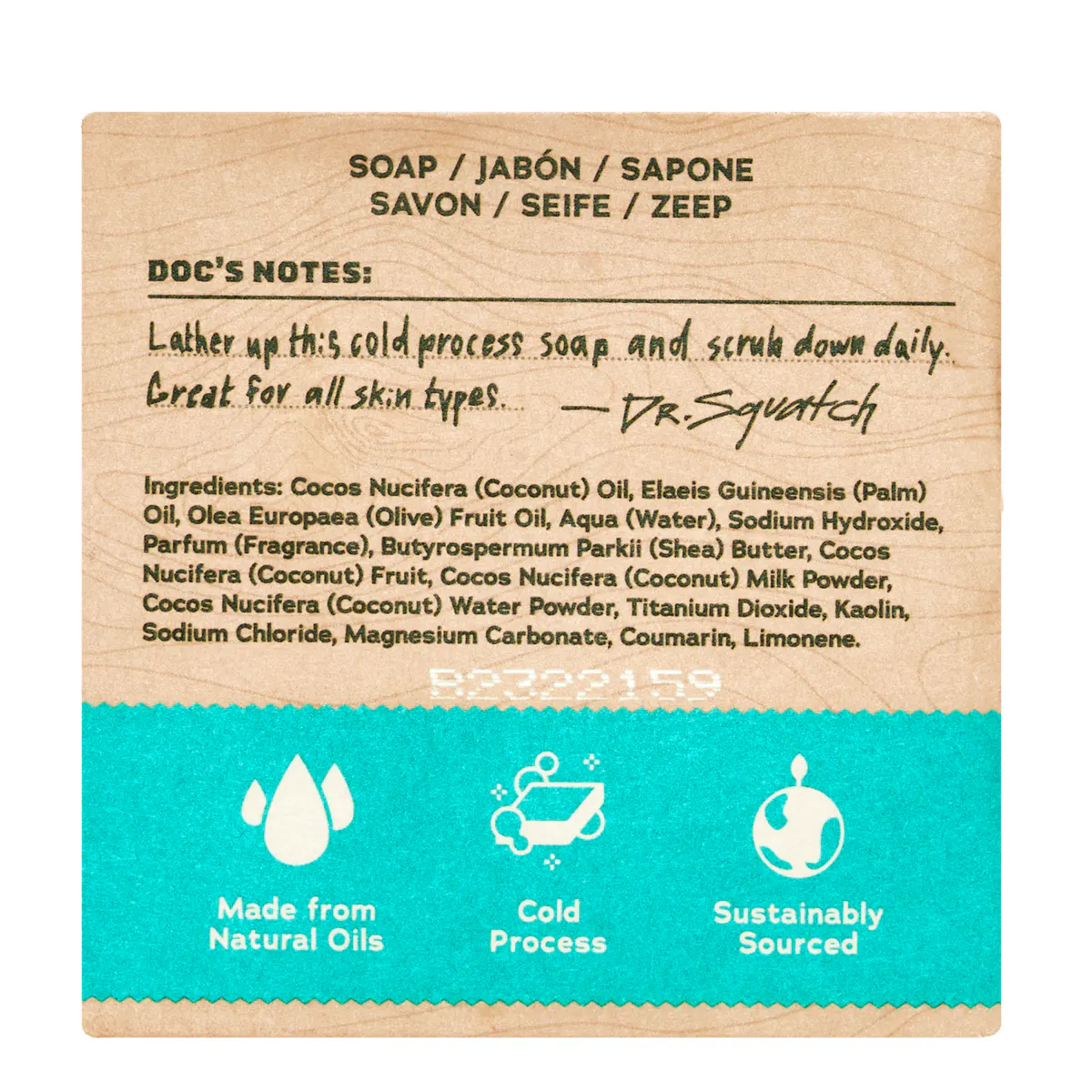 Dr Squatch Coconut Castaway Natural Bar Soap for Men 141g, view 3