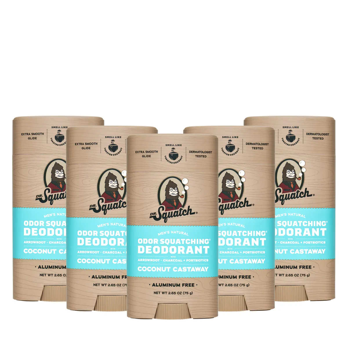 Dr Squatch Coconut Castaway Natural Deodorant for Men 75g 5 Pack
