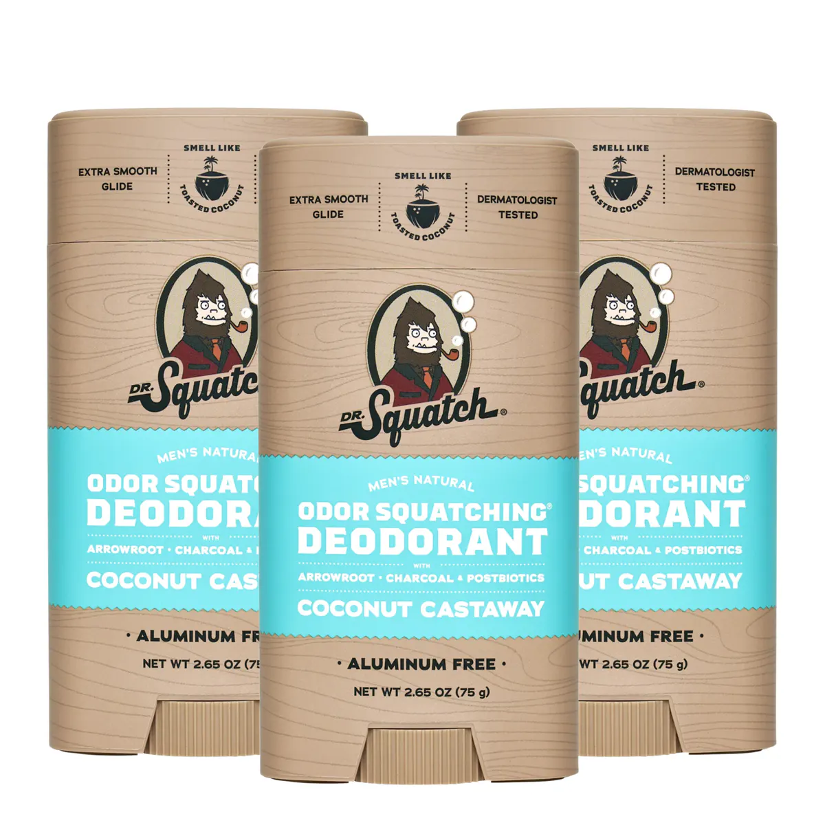 Dr Squatch Coconut Castaway Natural Deodorant for Men 75g Trio Bundle