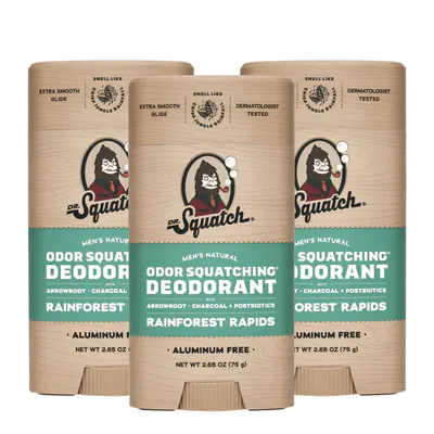 Dr Squatch Rainforest Rapids Natural Deodorant for Men 75g Trio Bundle