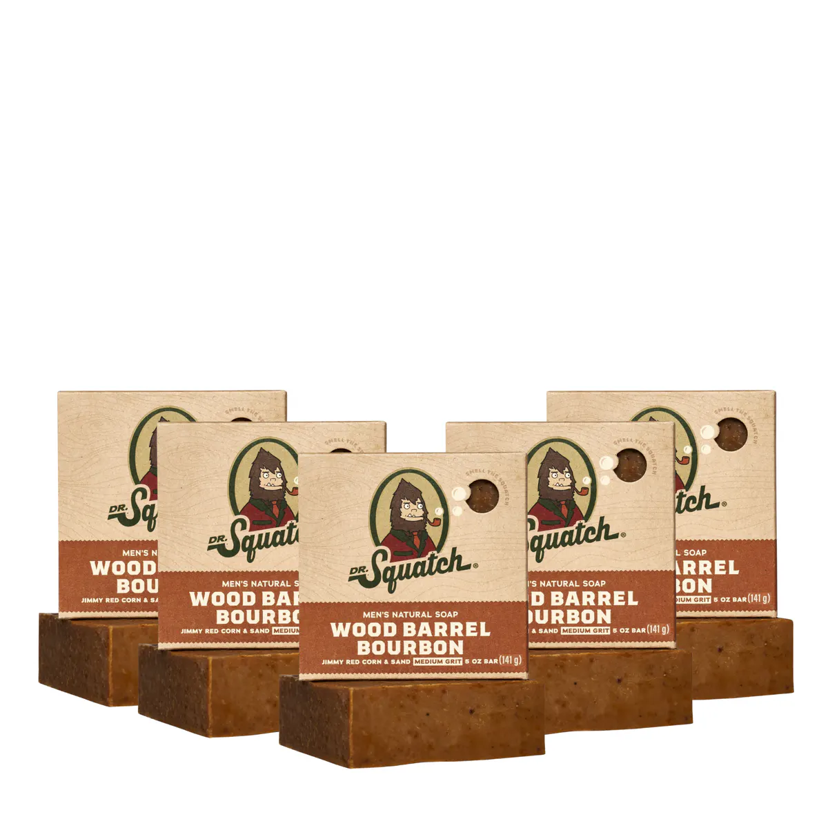 Dr Squatch Wood Barrel Bourbon Natural Bar Soap for Men 141g 5 Pack