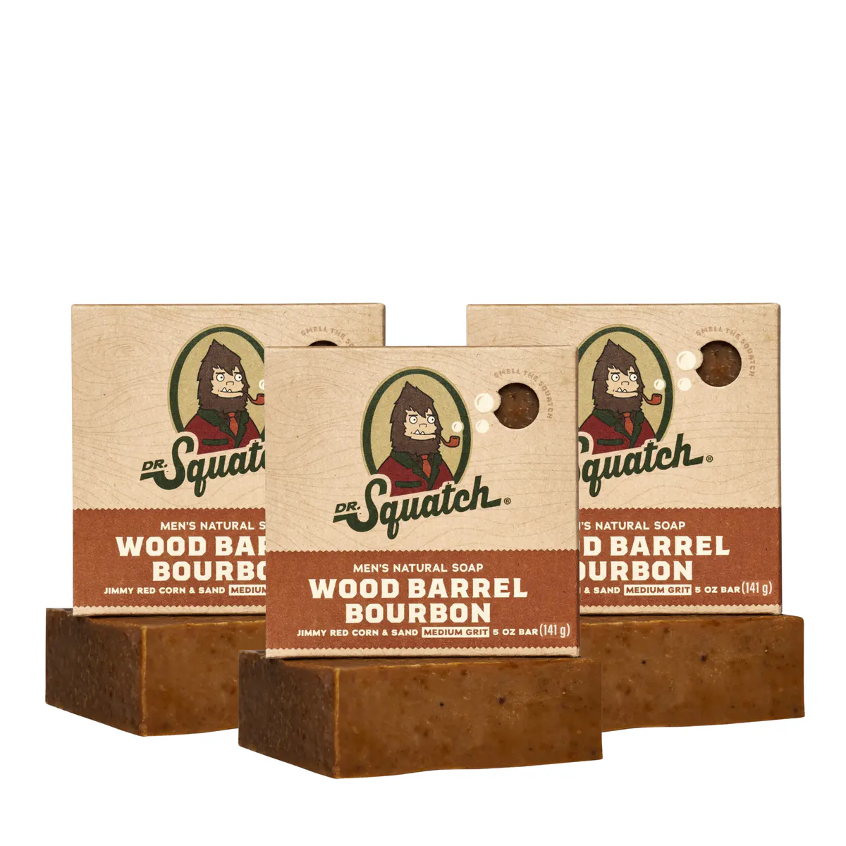 Dr Squatch Wood Barrel Bourbon Natural Bar Soap for Men 141g Trio Bundle