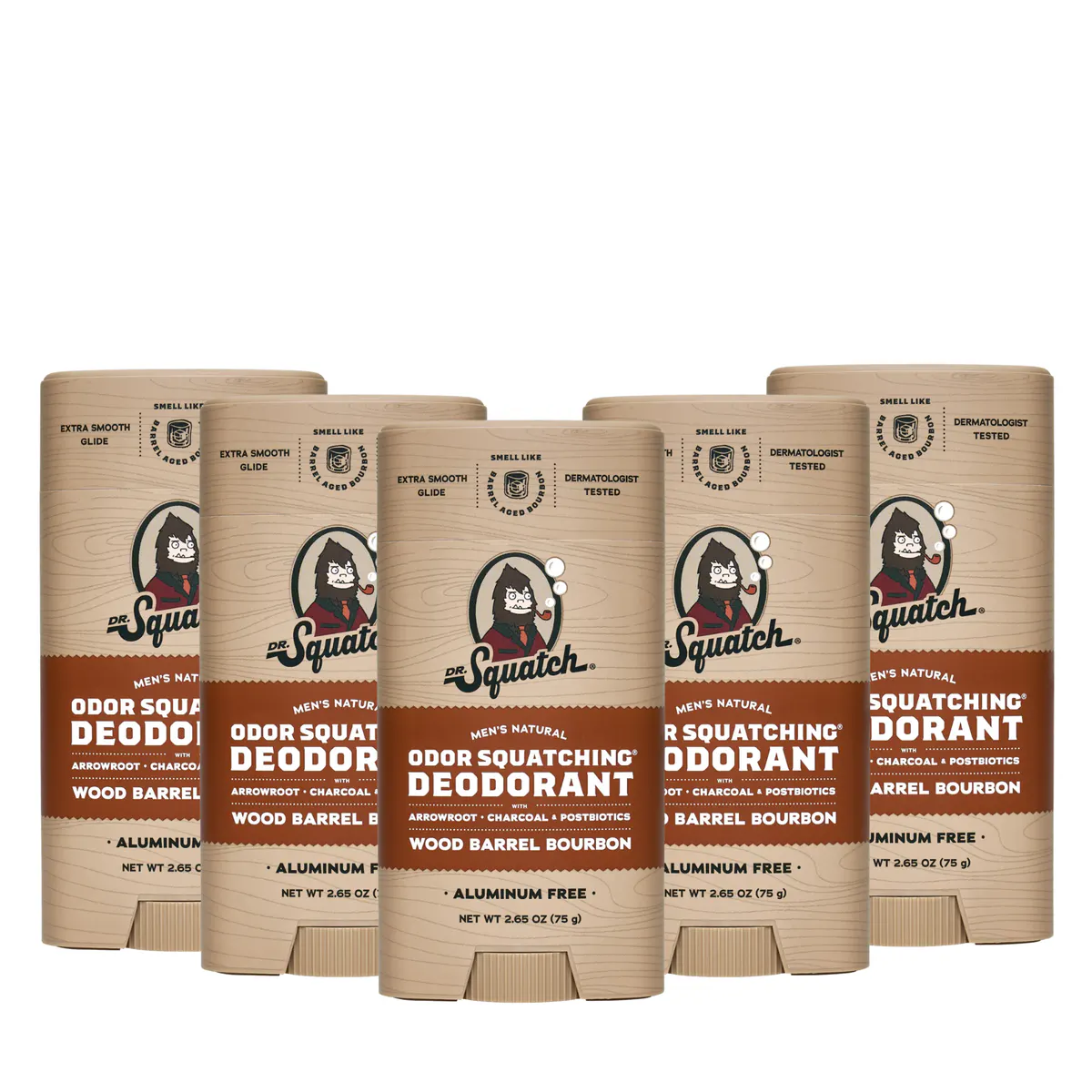 Dr Squatch Wood Barrel Bourbon Natural Deodorant for Men 75g 5 Pack