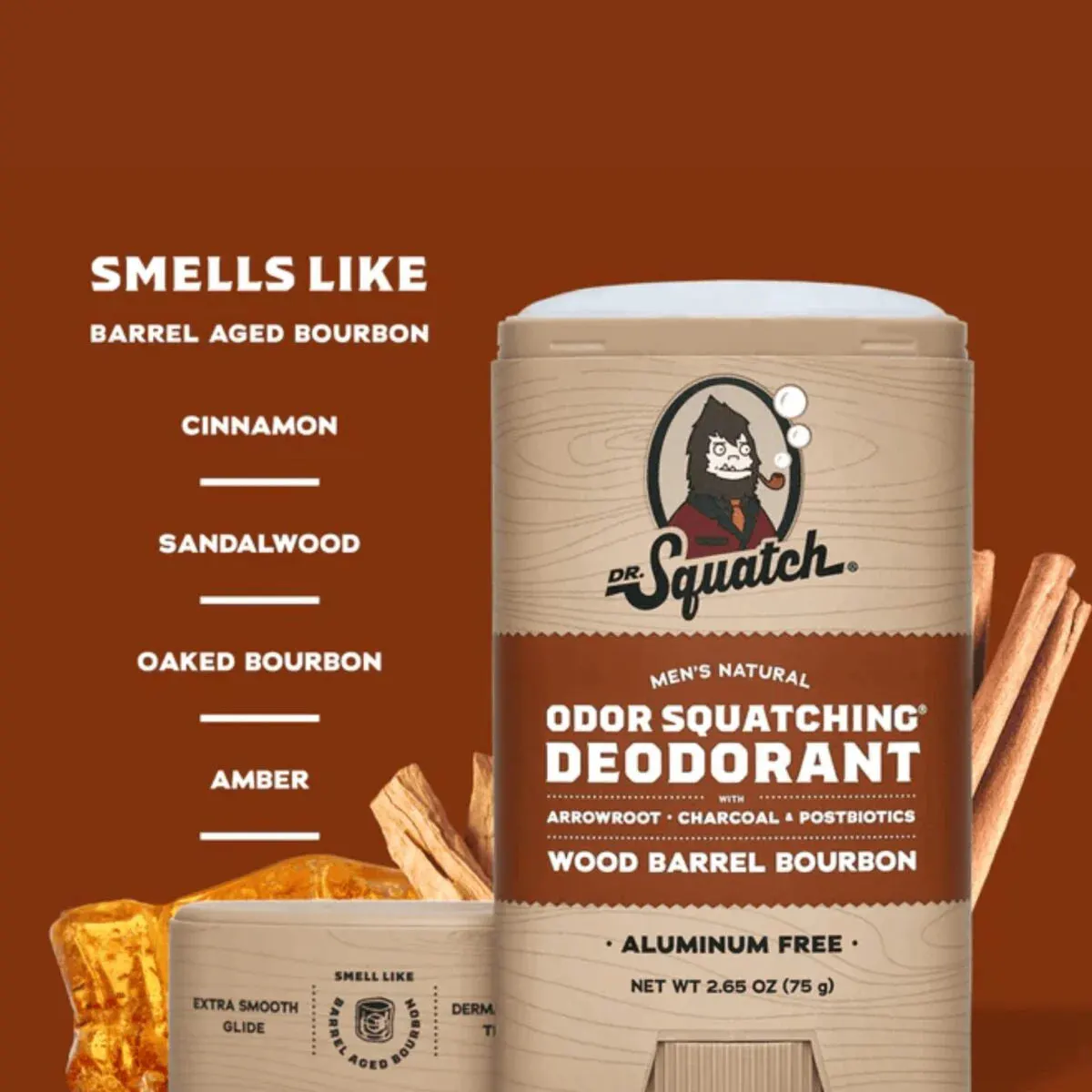 Dr Squatch Wood Barrel Bourbon Natural Deodorant for Men 75g 5 Pack, view 3
