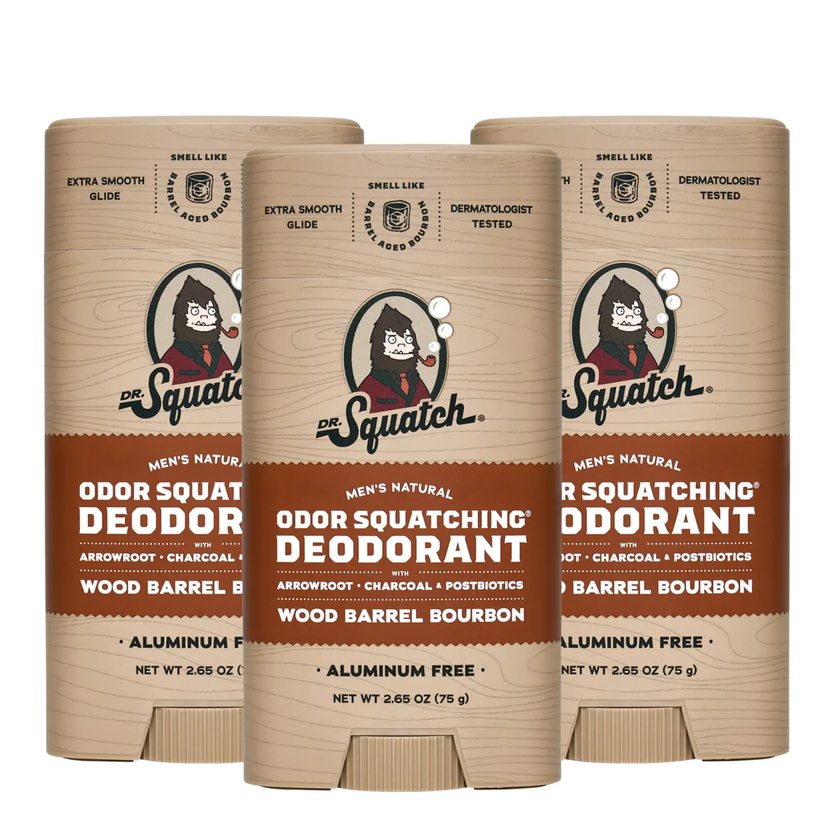 Dr Squatch Wood Barrel Bourbon Natural Deodorant for Men 75g Trio Bundle