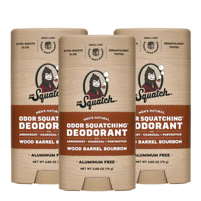 Dr Squatch Wood Barrel Bourbon Natural Deodorant for Men 75g Trio Bundle