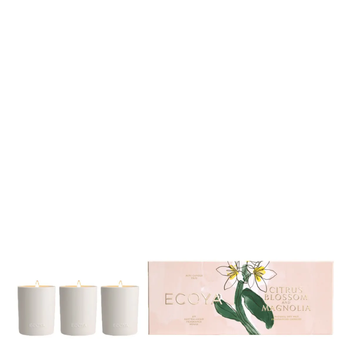 ECOYA Limited Edition Citrus Blossom & Magnolia Mini Ceramic Candle Trio 3x50g