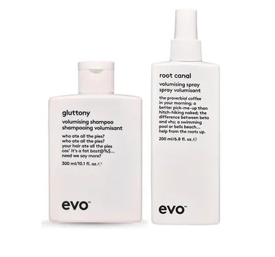 Evo Gluttony Volumising Shampoo and Root Canal Volumising Spray Duo Bundle