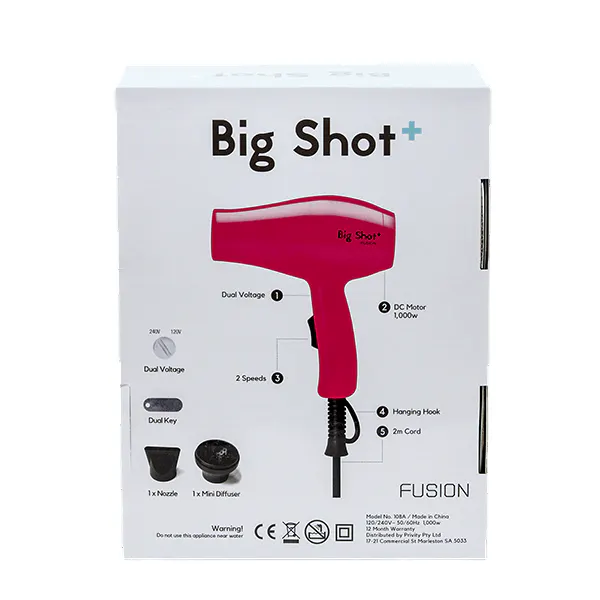 Fusion Big Shot + Travel Dryer Hot Pink Dual Voltage 1000 watts, view 3
