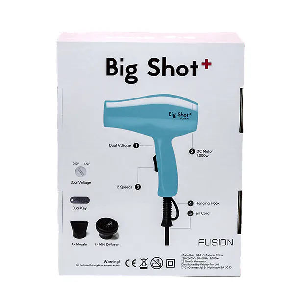 Fusion Big Shot + Travel Dryer Sky Blue Dual Voltage 1000 watts, view 3