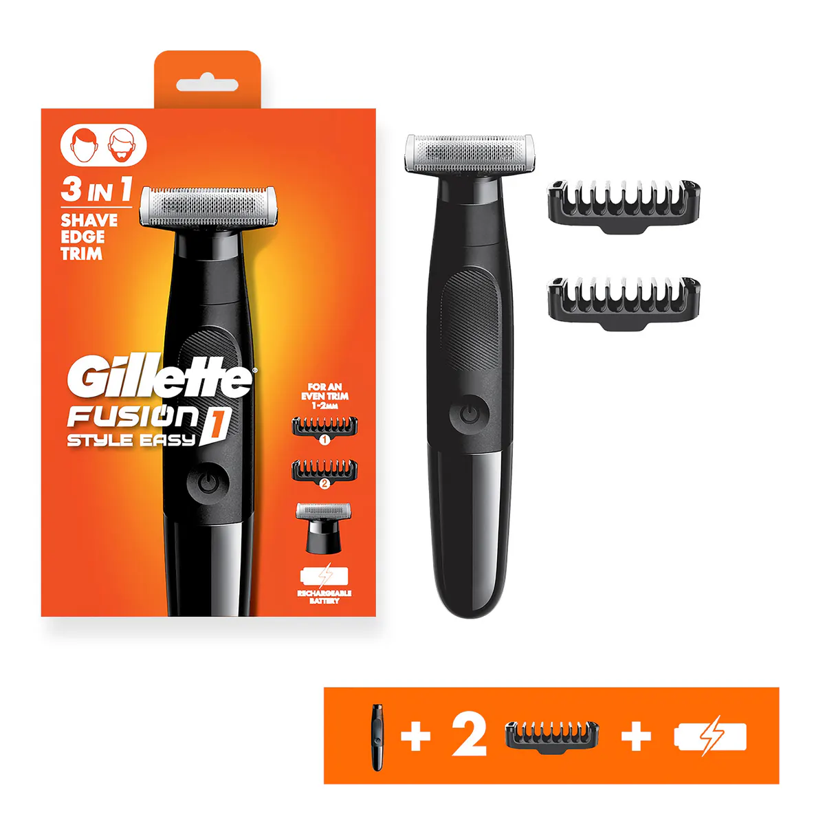 Gillette Fusion 1 Style Easy 3in1 FACE Trimmer + 2 Combs, view 2