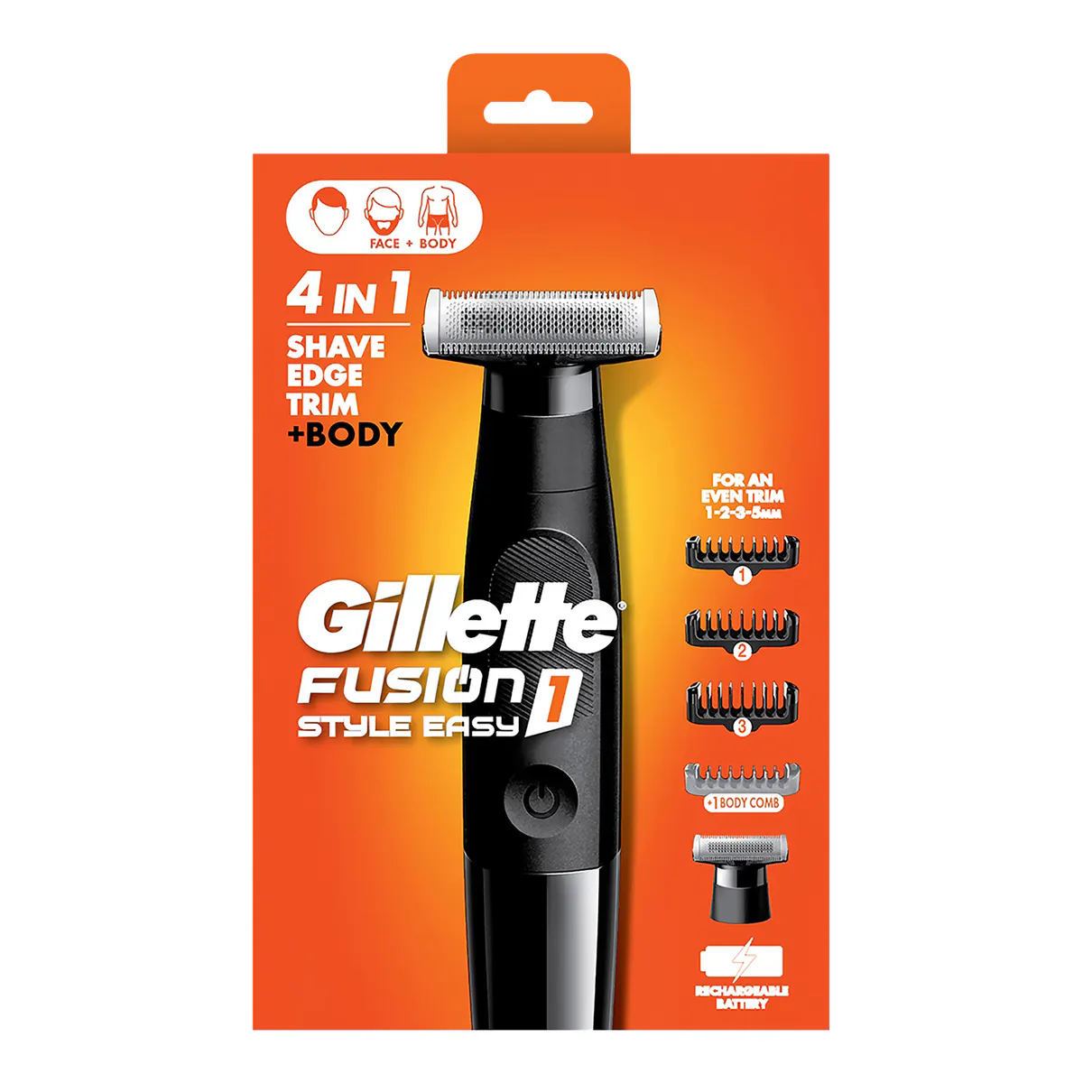 Gillette Fusion 1 Style Easy 4in1 FACE + BODY Trimmer + 4 Combs