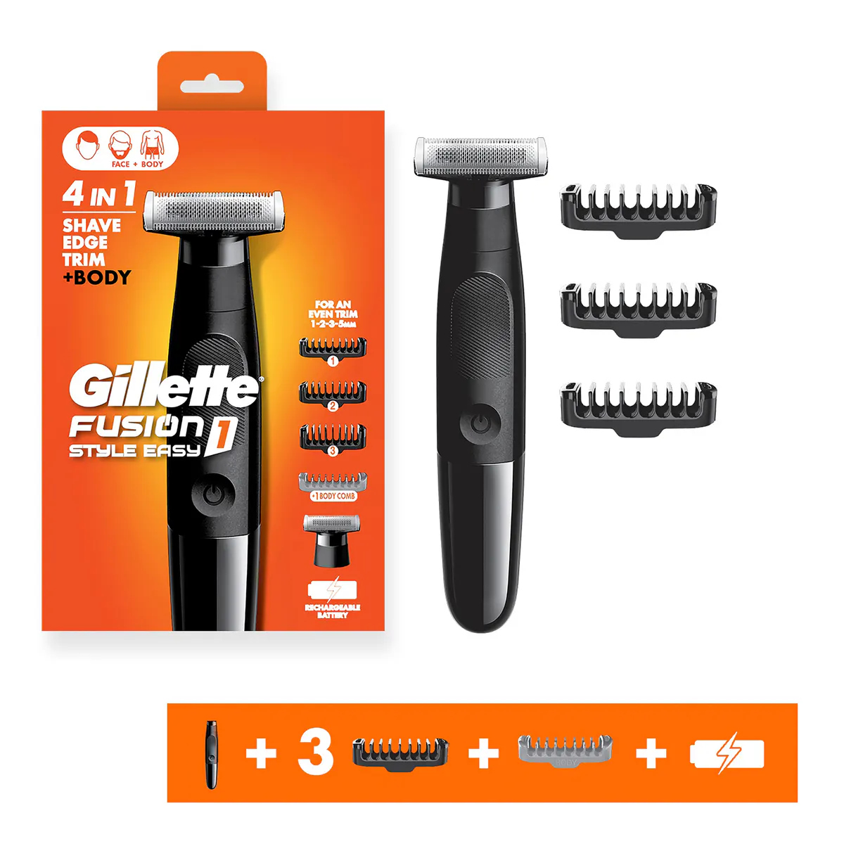 Gillette Fusion 1 Style Easy 4in1 FACE + BODY Trimmer + 4 Combs, view 2
