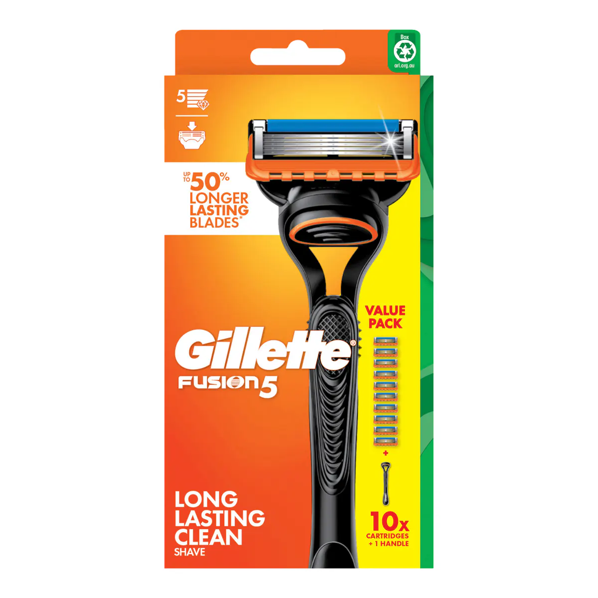Gillette Fusion Manual Men's Razor Handle + 10 Razor Blade Refills