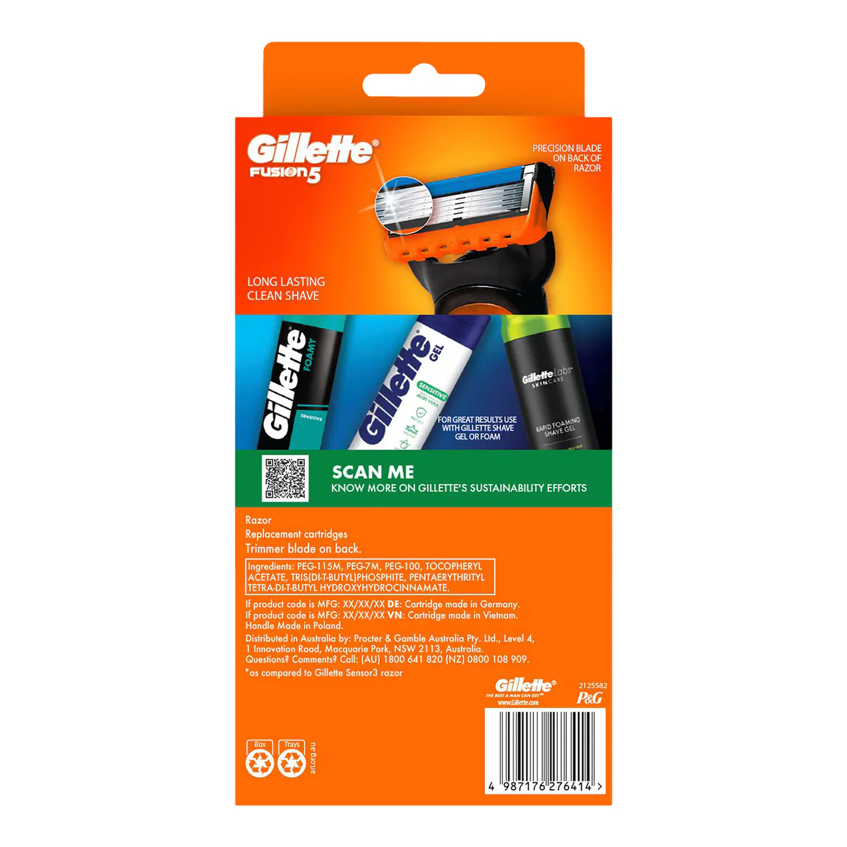Gillette Fusion Manual Men's Razor Handle + 10 Razor Blade Refills, view 2