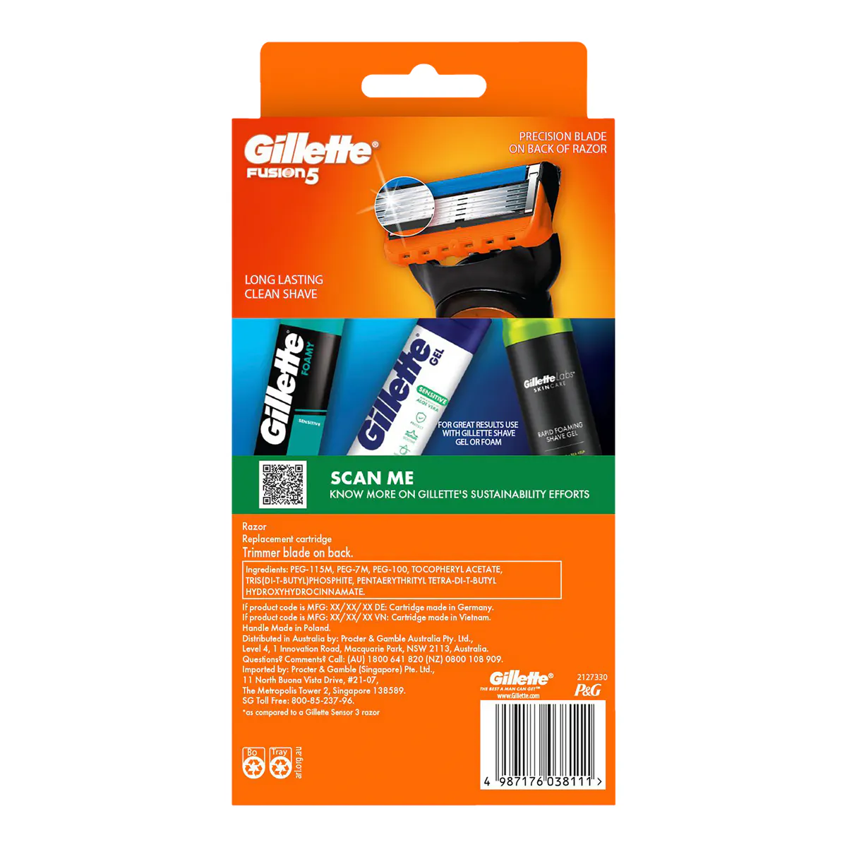 Gillette Fusion Manual Men's Razor Handle + 2 Razor Blade Refills, view 2