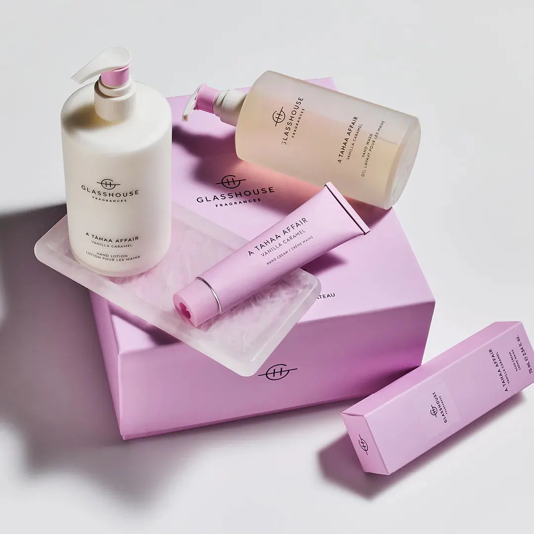 Glasshouse Fragrances A TAHAA AFFAIR Hand Wash, Hand Lotion & Tray 450ml, view 3