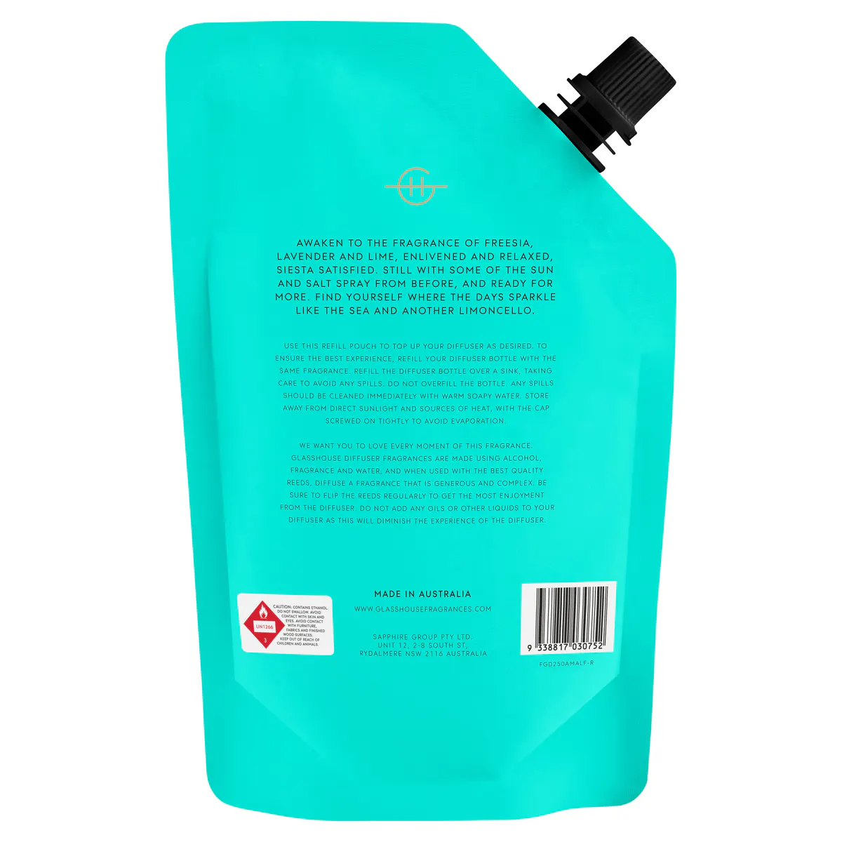 Glasshouse Fragrances Diffuser Refill Pouch 250ml - LOST IN AMALFI, view 4