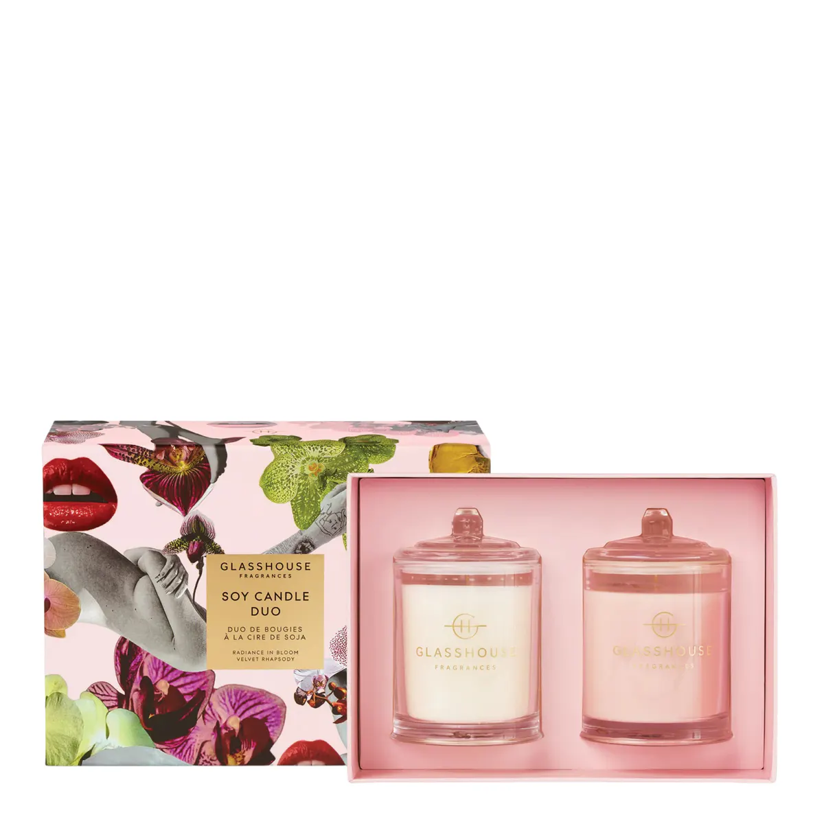 Glasshouse Fragrances RADIANCE IN BLOOM & VELVET RHAPSODY Candle Duo Pack