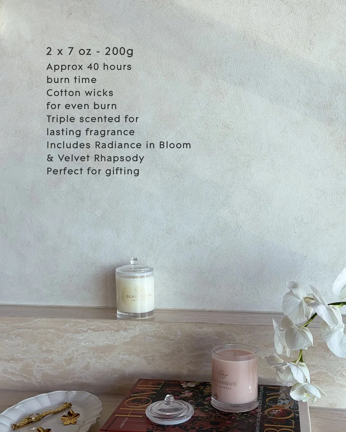 Glasshouse Fragrances RADIANCE IN BLOOM & VELVET RHAPSODY Candle Duo Pack, view 3