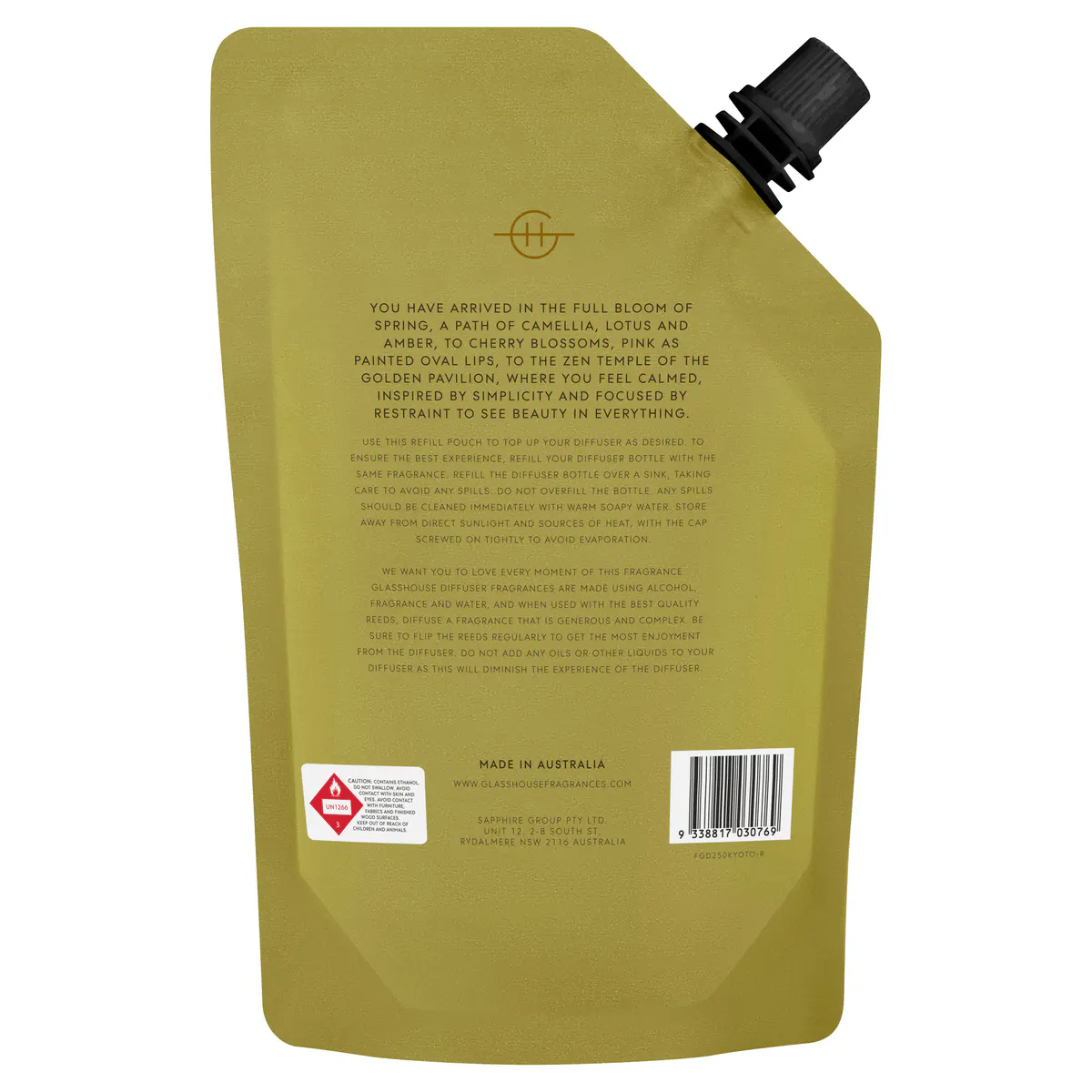 Glasshouse Fragrances Frangrances Diffuser Refill Pouch 250ml - KYOTO IN BLOOM, view 3