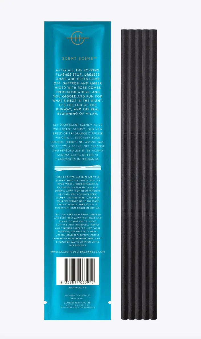 Glasshouse Fragrances MIDNIGHT IN MILAN Replacement Scent Stems 5 Pack, view 3