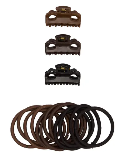 Oz Essentials Claw Clip and Elastic Set - Dark