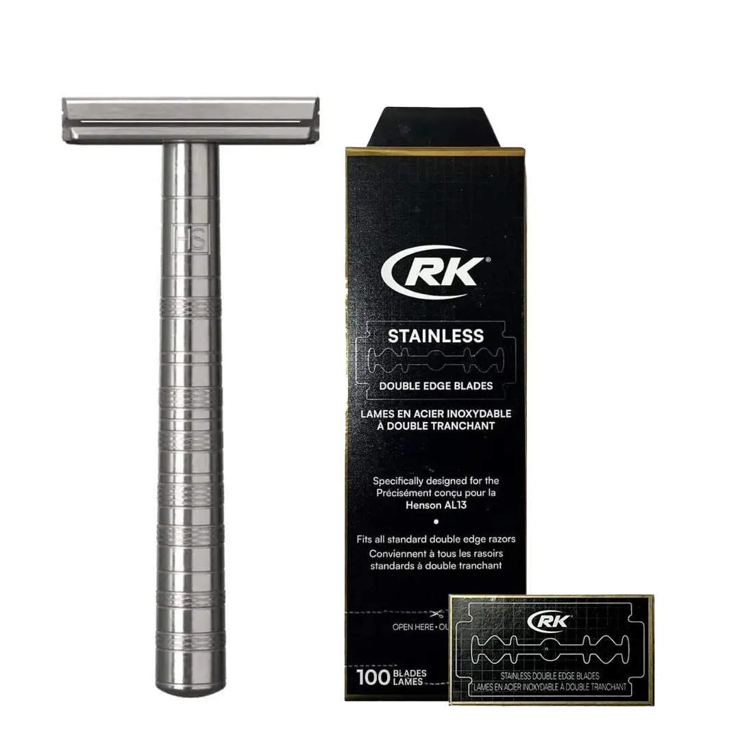 Henson Shaving AL13-M DE Safety Razor Aircraft Aluminum & Blades Bundle
