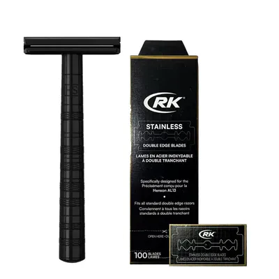 Henson Shaving AL13-M DE Safety Razor Jet Black & Blades Bundle