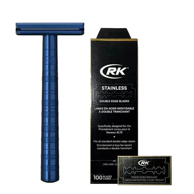 Henson Shaving AL13-M DE Safety Razor Steel Blue & Blades Bundle