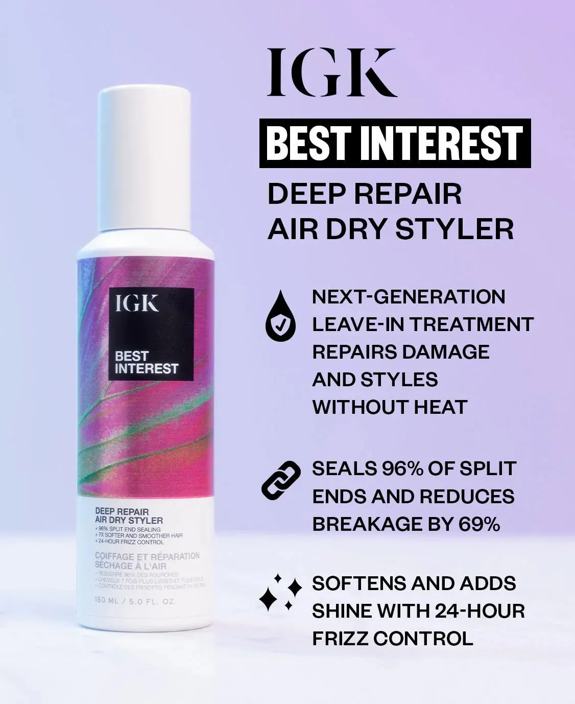 IGK BEST INTEREST Deep Repair Air Dry Styler 150ml, view 4