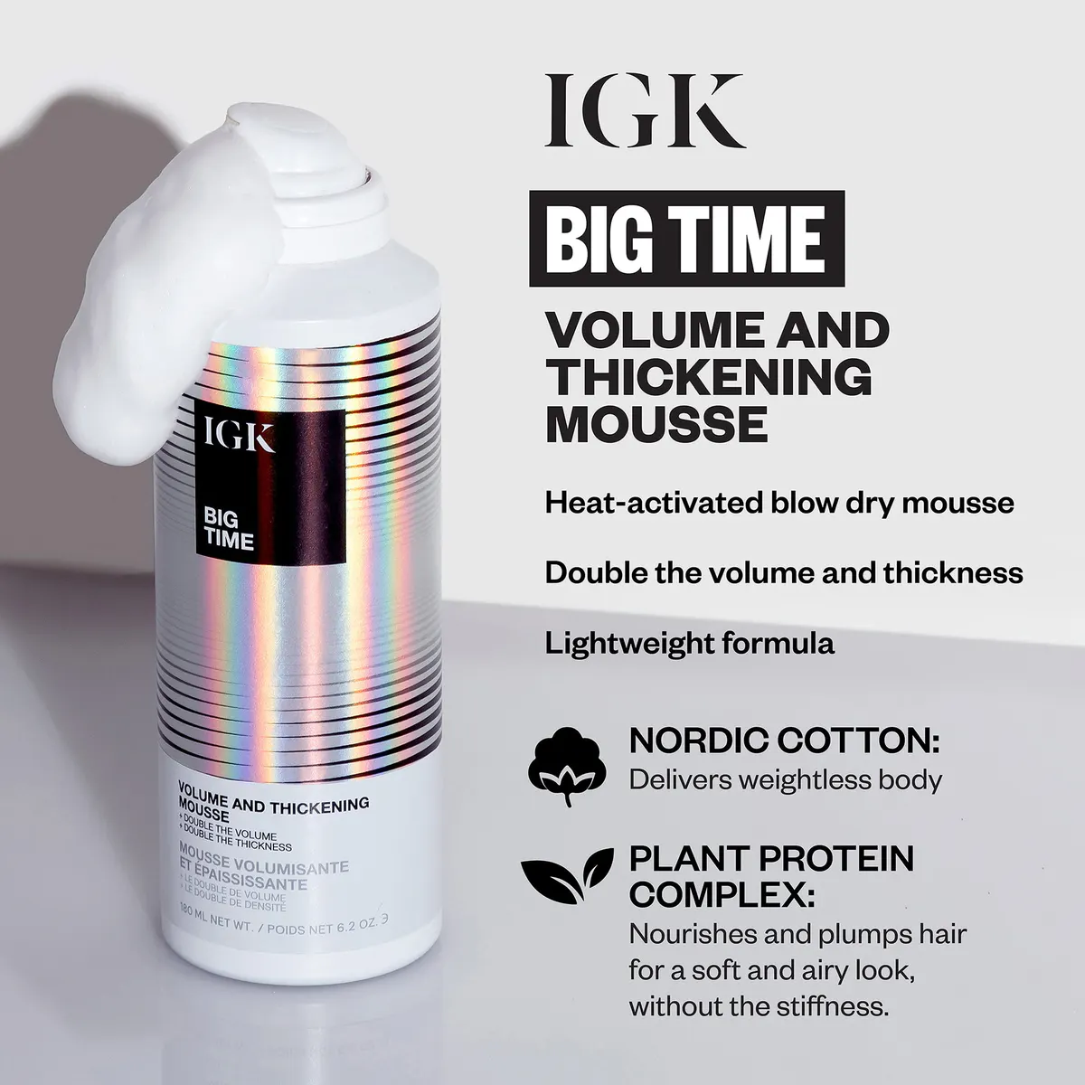 IGK BIG TIME Volume and Thickening Mousse 180ml, view 4