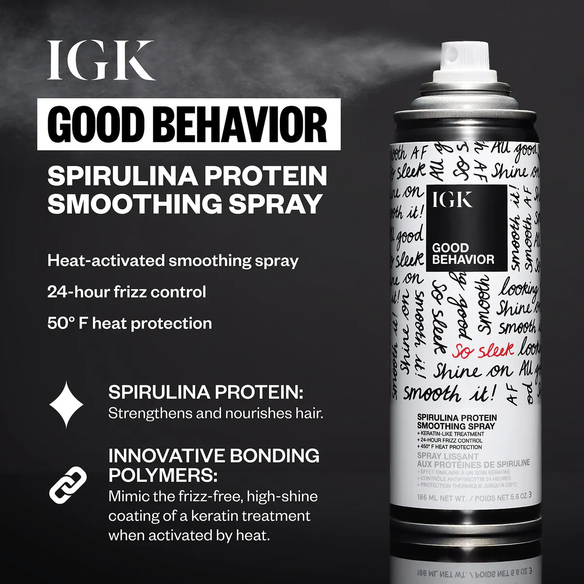 IGK Good Behaviour Spirulina Protein Smoothing Spray 186ml, view 3
