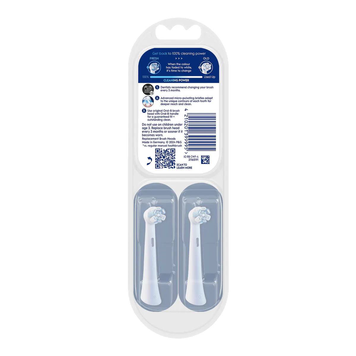 Oral-B iO Advanced Clean White Electric Toothbrush Replacement Heads, 4pk, view 3