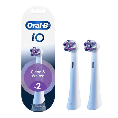 Oral-B iO Clean & Whiten White Replacement Brush Heads, 2 Pack