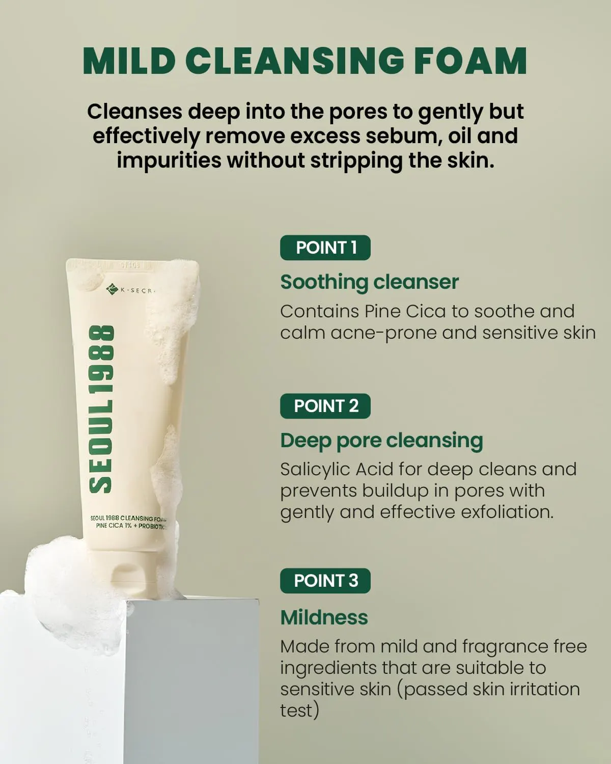 K-SECRET SEOUL 1988 Pine Cica 1% + Probiotics Cleansing Foam 150ml, view 5