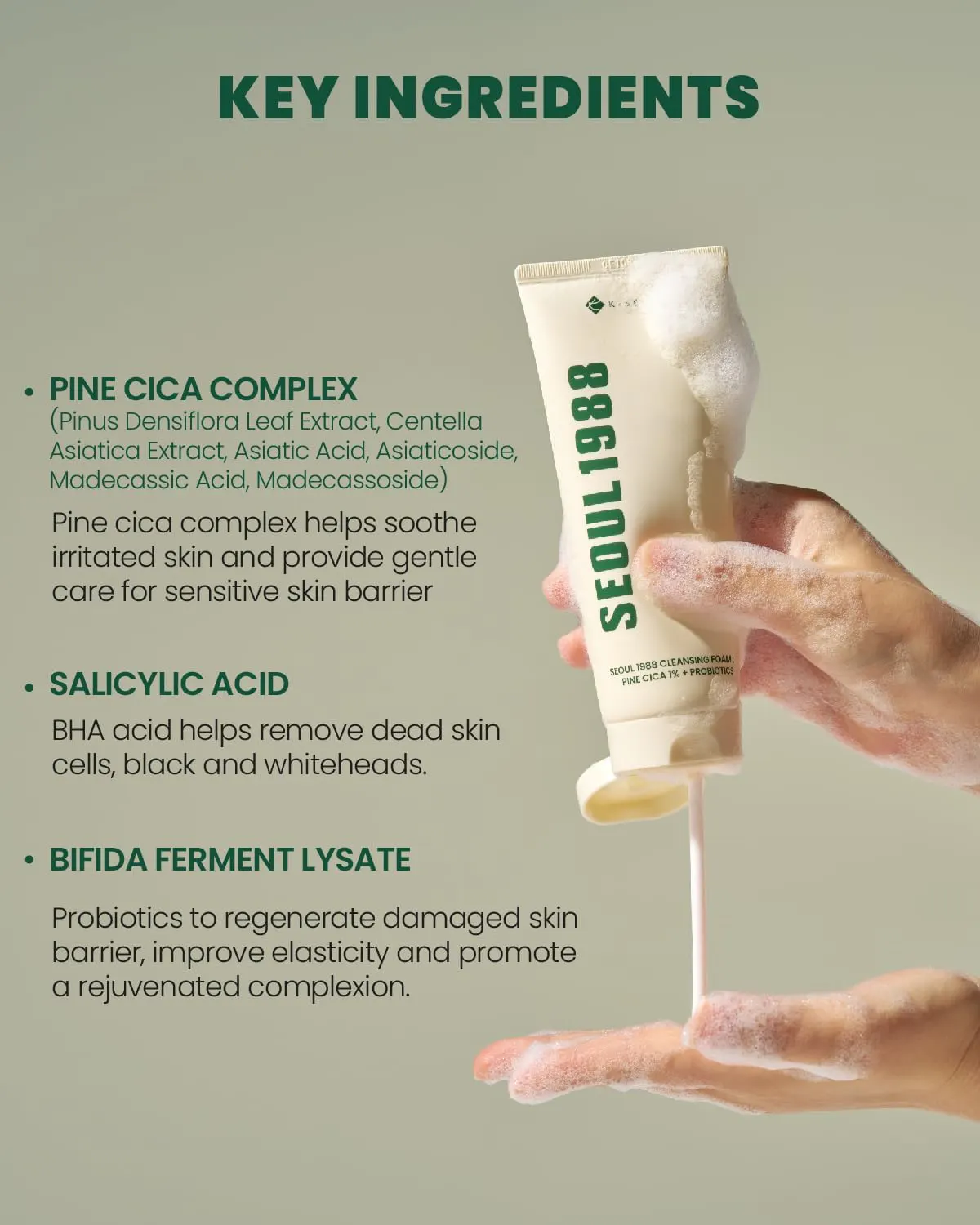 K-SECRET SEOUL 1988 Pine Cica 1% + Probiotics Cleansing Foam 150ml, view 6