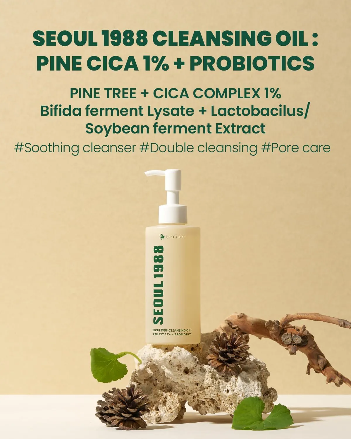 K-SECRET SEOUL 1988 Pine Cica 1% + Probiotics Cleansing Oil 200ml, view 3