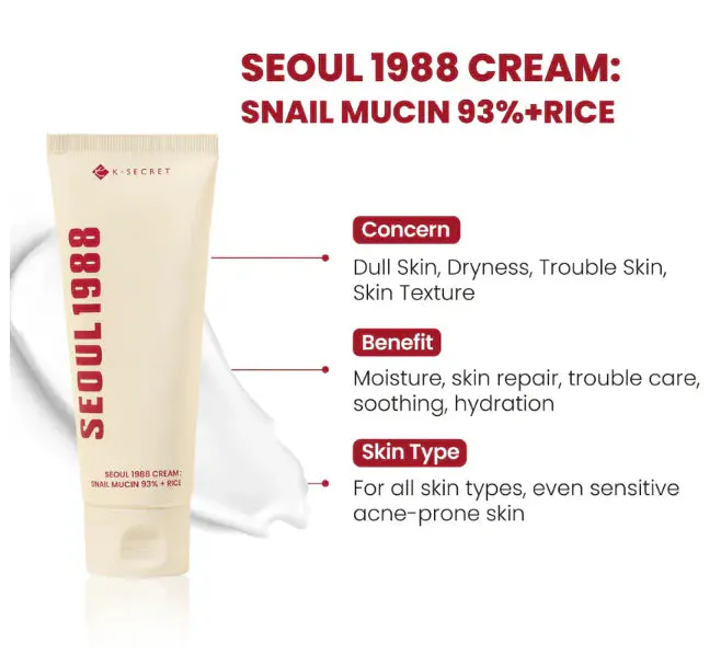 K-SECRET SEOUL 1988 Snail Mucin 93% + Rice Cream 100ml, view 7