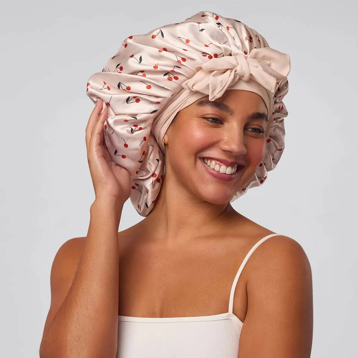 Kitsch Adjustable Oversized Satin Bonnet 1pc - Cherry Print, view 2