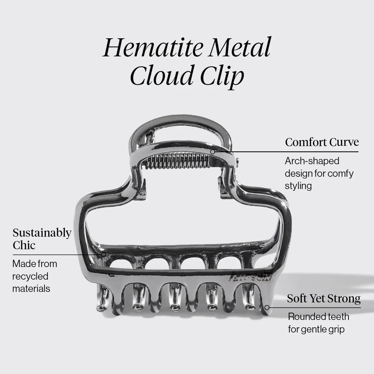 Kitsch Metal Medium Open Shape Puffy Claw Clip - Hematite, view 4